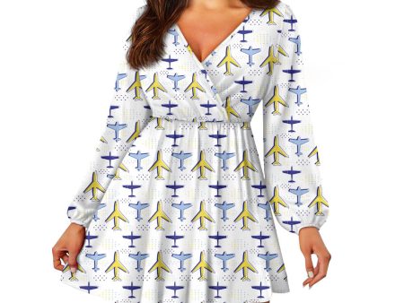 Very Colourful Airplanes 2 Designed Women V-neck Dress Online now