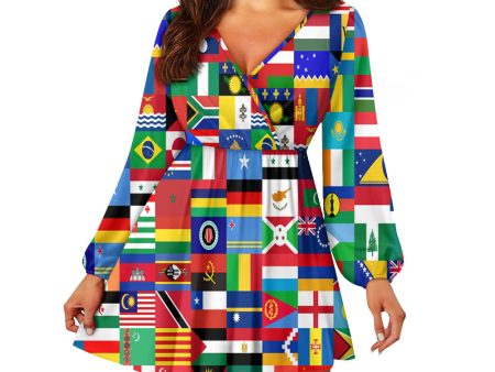 World Flags Designed Designed Women V-neck Dress Supply