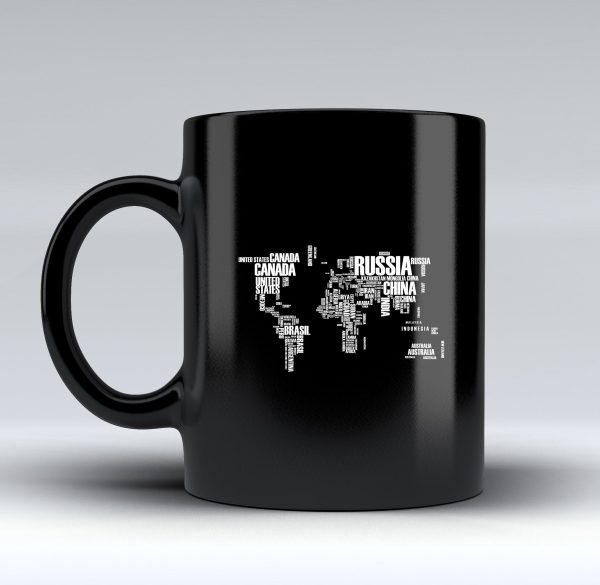 World Map (Text) Designed Black Mugs Hot on Sale