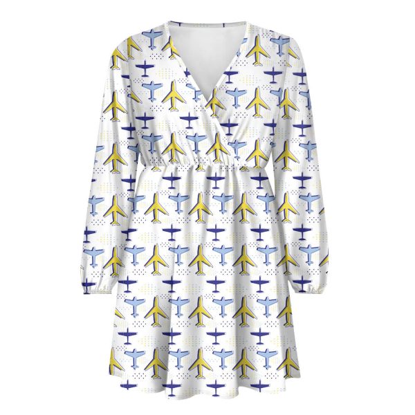 Very Colourful Airplanes 2 Designed Women V-neck Dress Online now